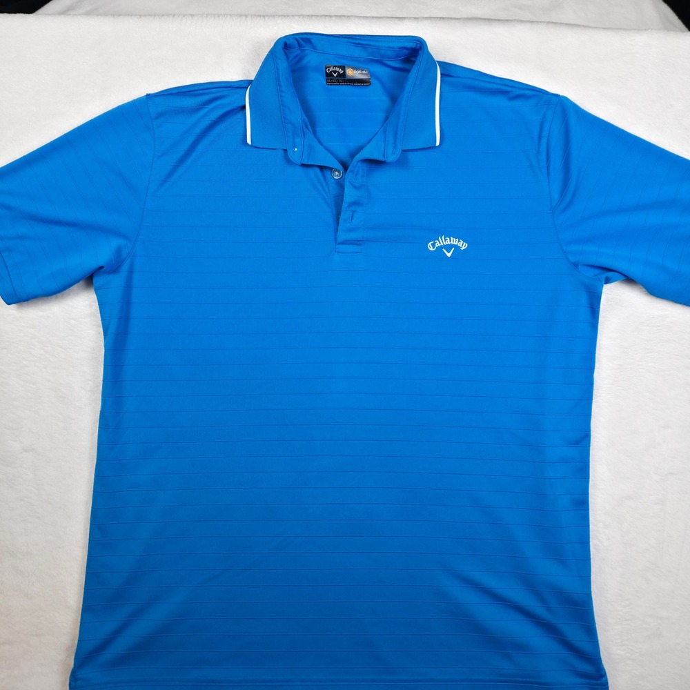 Callaway Golf Polo Mens XL Blue Excellent Opti-Dri Striped Short‎ Sleeve Shirt